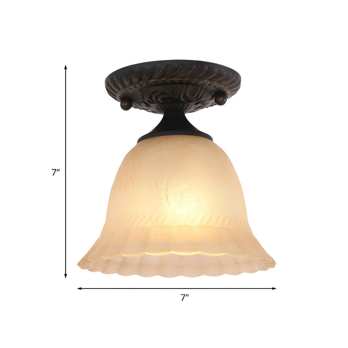 Rustic Ribbed Glass Bell-Shaped Semi-Flush Mount Light Image - 4