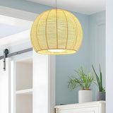 Rustic Rope Natural Rattan Orb Living Room Pendant Light Image - 10