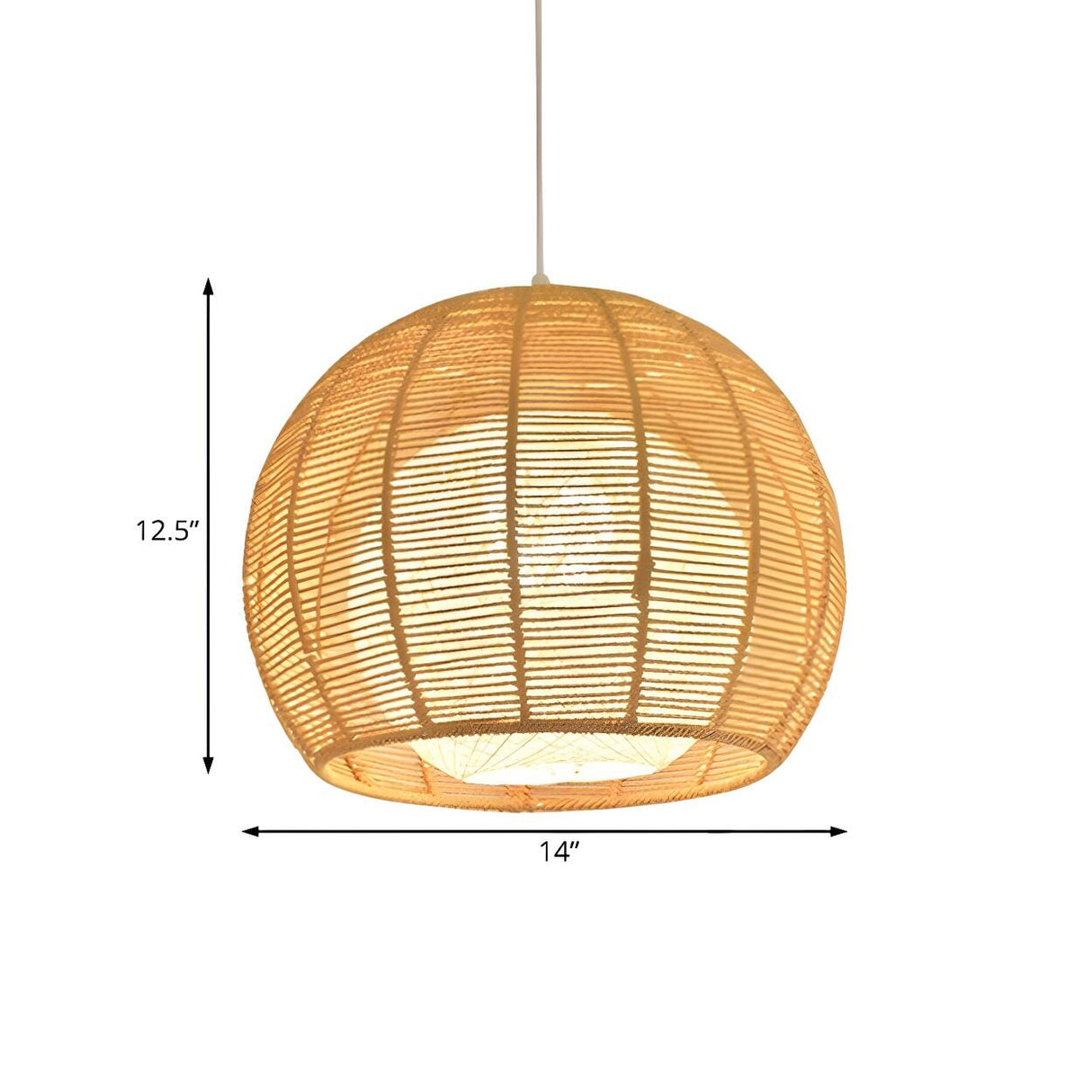 Rustic Rope Natural Rattan Orb Living Room Pendant Light Image - 12