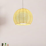 Rustic Rope Natural Rattan Orb Living Room Pendant Light Image - 2