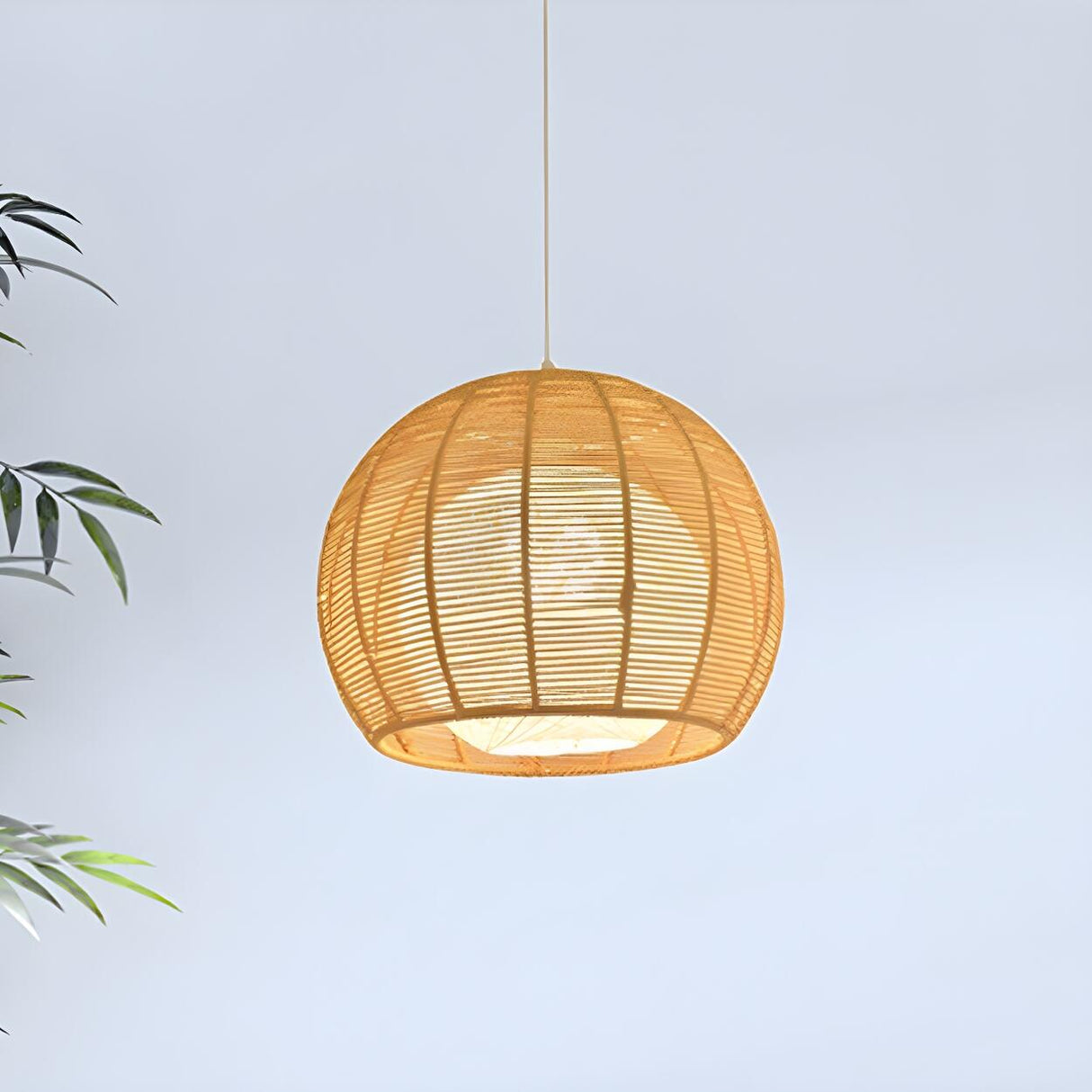 Rustic Rope Natural Rattan Orb Living Room Pendant Light Image - 5