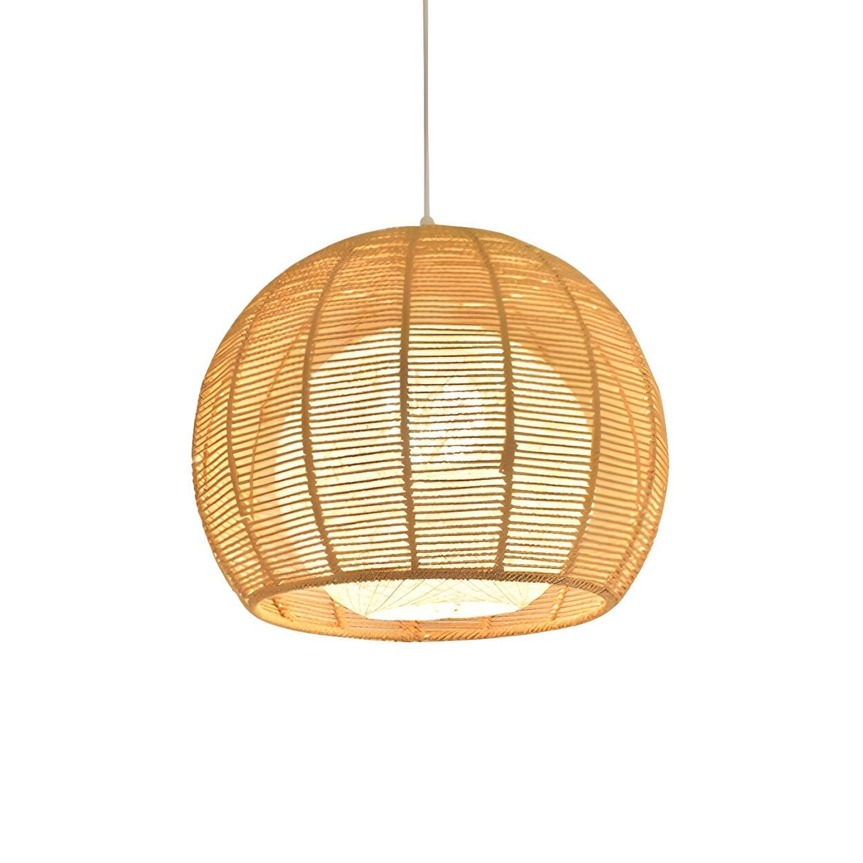 Rustic Rope Natural Rattan Orb Living Room Pendant Light Image - 6