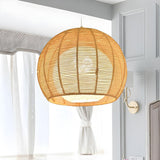 Rustic Rope Natural Rattan Orb Living Room Pendant Light Image - 8