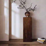 Rustic Simple Square Solid Wooden Brown Tall Plant Stand Image - 2