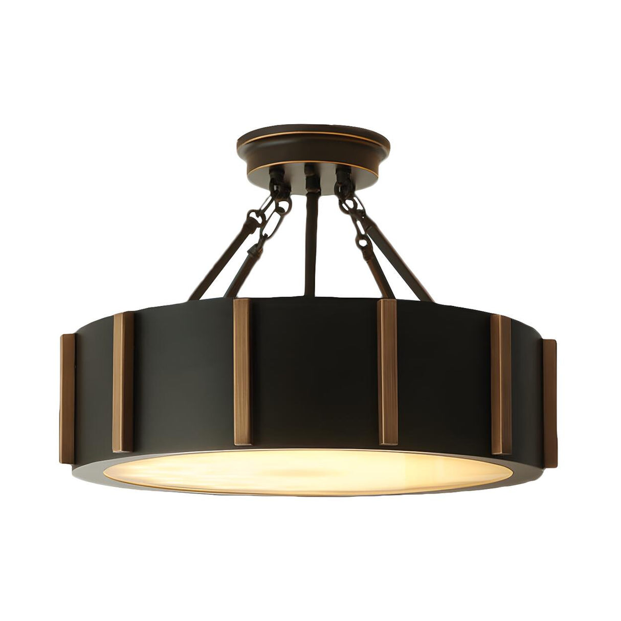 Rustic Small Black Drum LED Semi Flush Mount Light Image - 4