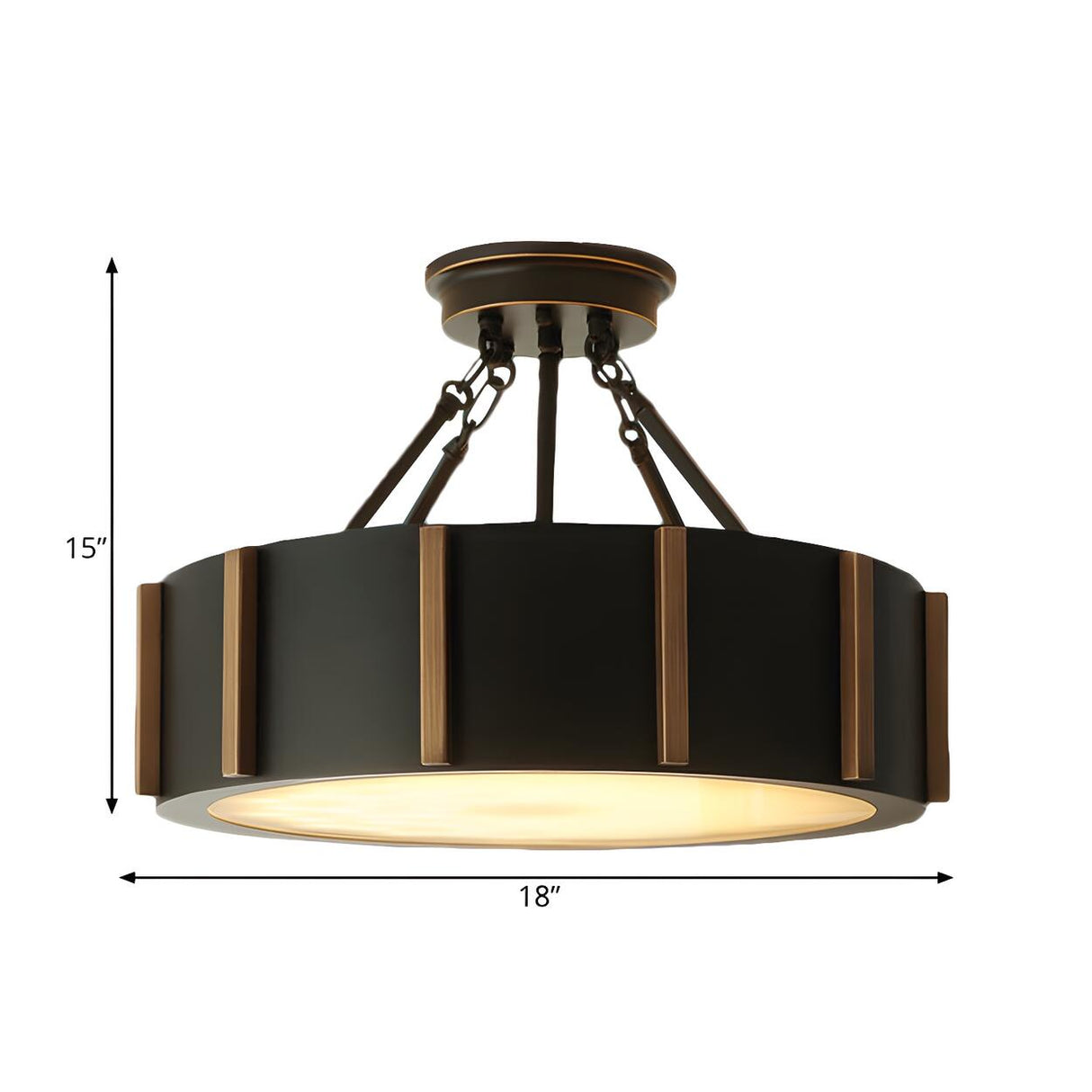 Rustic Small Black Drum LED Semi Flush Mount Light Image - 5