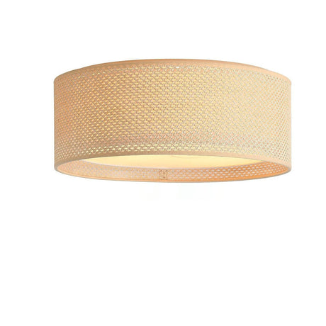 Rustic Small Cylinder Fabric Flush Mount Ceiling Light Image - 2