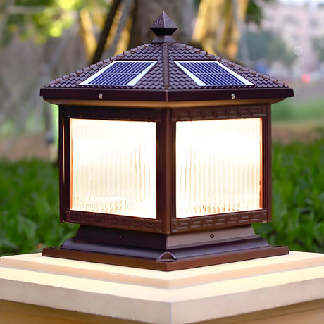 Rustic Solar Square Metal Outdoor Decor Table Lamp Image - 1