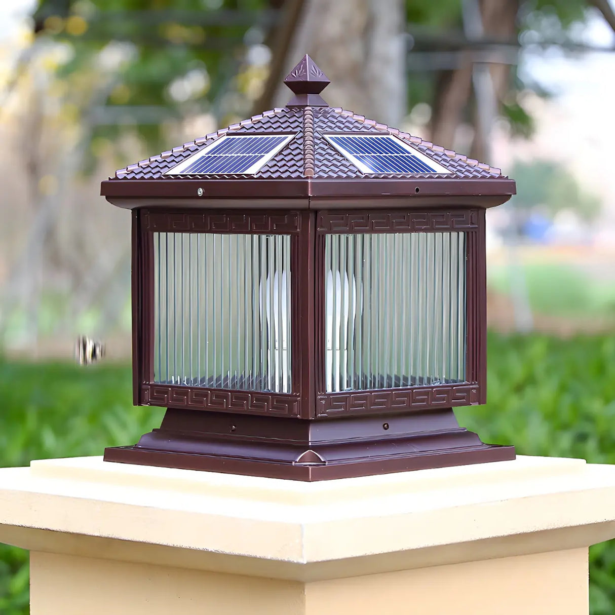 Rustic Solar Square Metal Outdoor Decor Table Lamp Image - 4