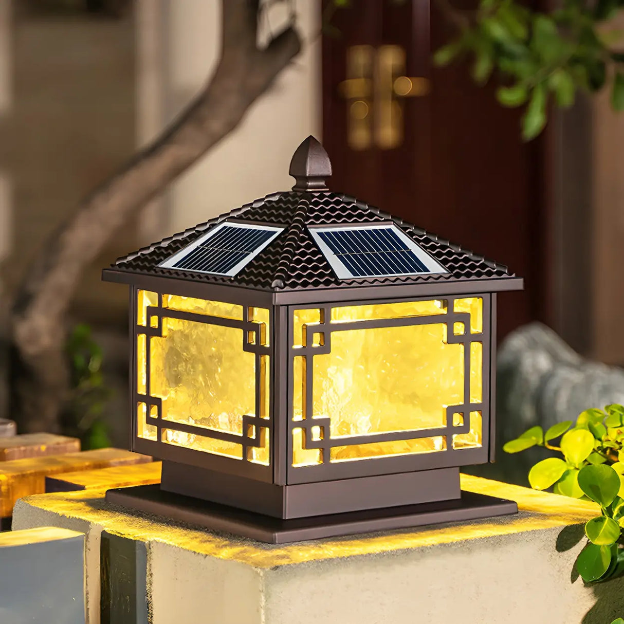 Rustic Square Metal Solar Outdoor Lantern Table Lamp Image - 11