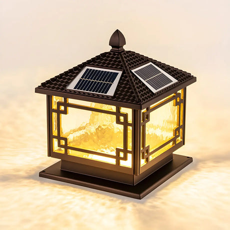 Rustic Square Metal Solar Outdoor Lantern Table Lamp Image - 2