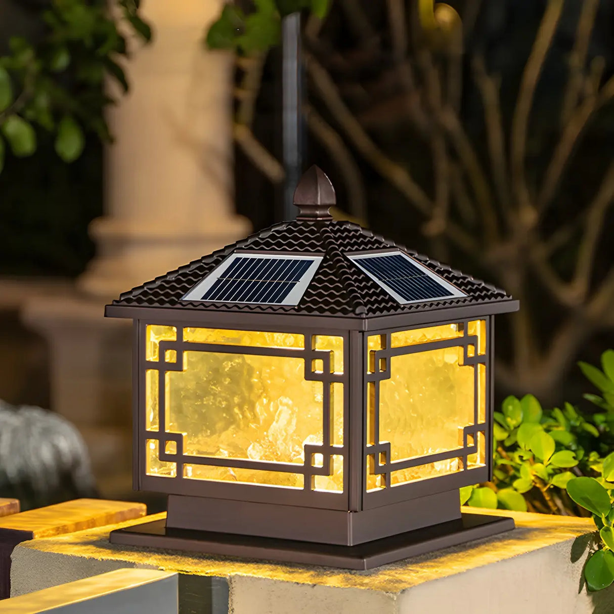 Rustic Square Metal Solar Outdoor Lantern Table Lamp Image - 4