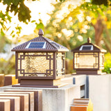 Rustic Square Metal Solar Outdoor Lantern Table Lamp Image - 5