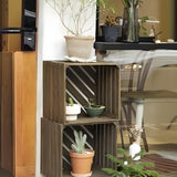 Rustic Square Oak Solid Wood Brown 1 Tier Plant Stand Image - 6