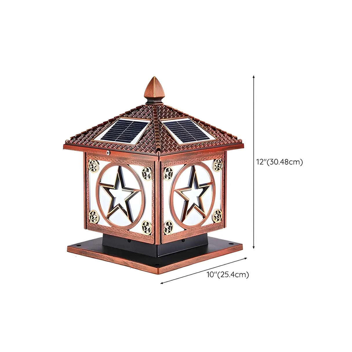 Rustic Star Solar Pillar Lantern LED Outdoor Table Lamp 