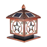 Rustic Star Solar Pillar Lantern LED Outdoor Table Lamp Image - 2