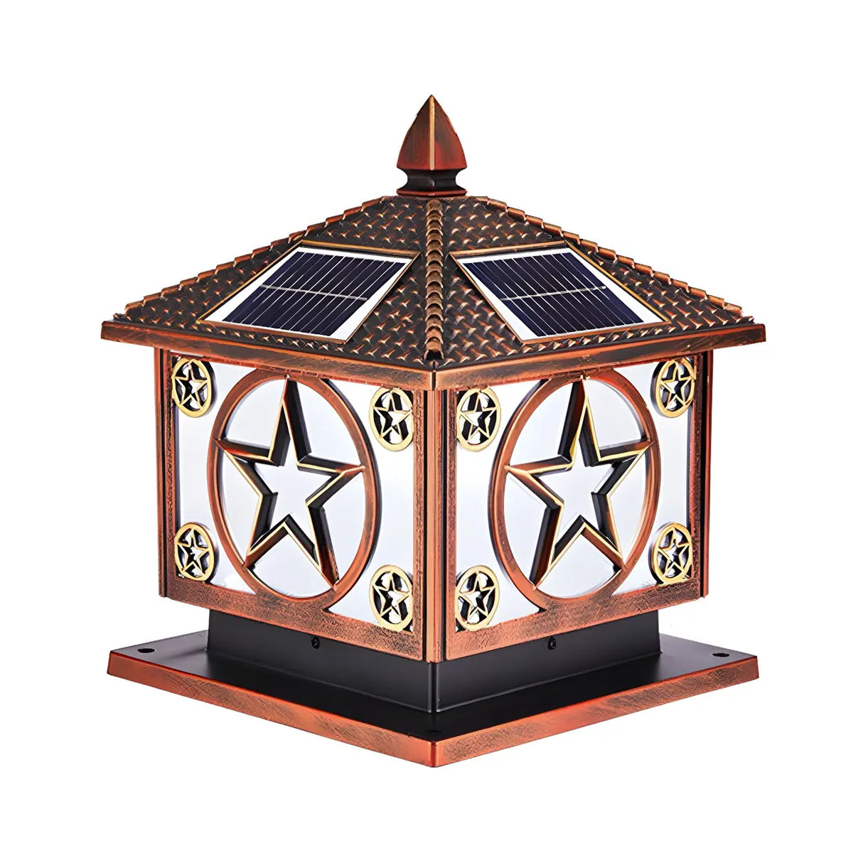 Rustic Star Solar Pillar Lantern LED Outdoor Table Lamp Image - 3