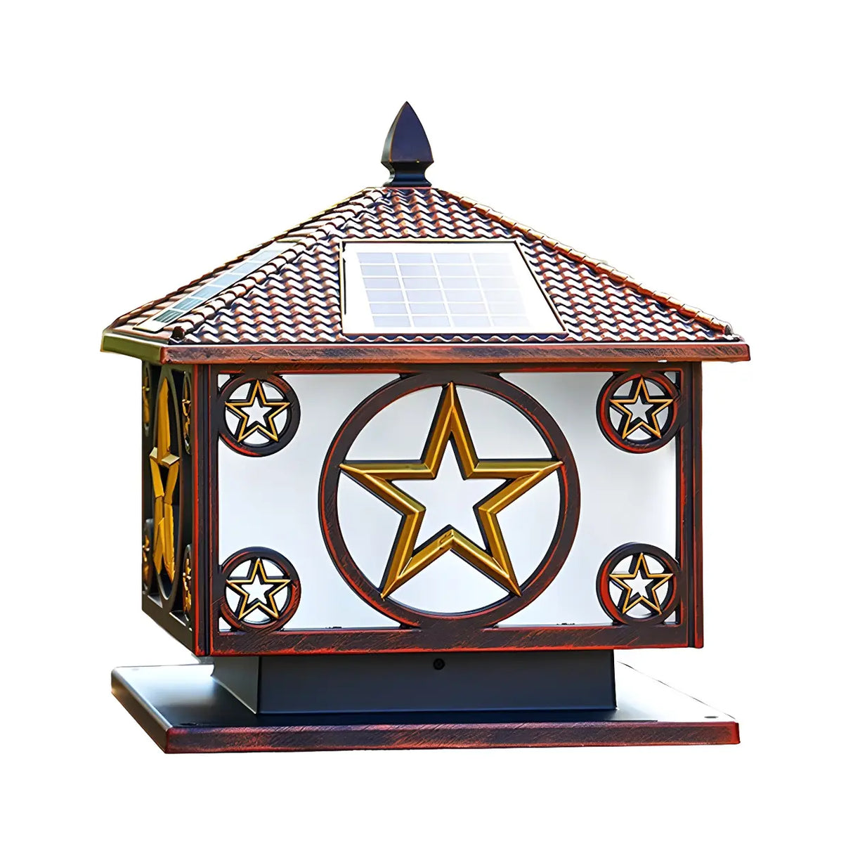 Rustic Star Solar Pillar Lantern LED Outdoor Table Lamp Image - 7