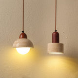 Rustic Stone and Wood Pendant Lights Set Adjustable Height Image - 4