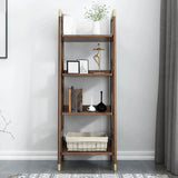 Rustic Style Brown Ladder Walnut Wood Display Bookcase Image - 1