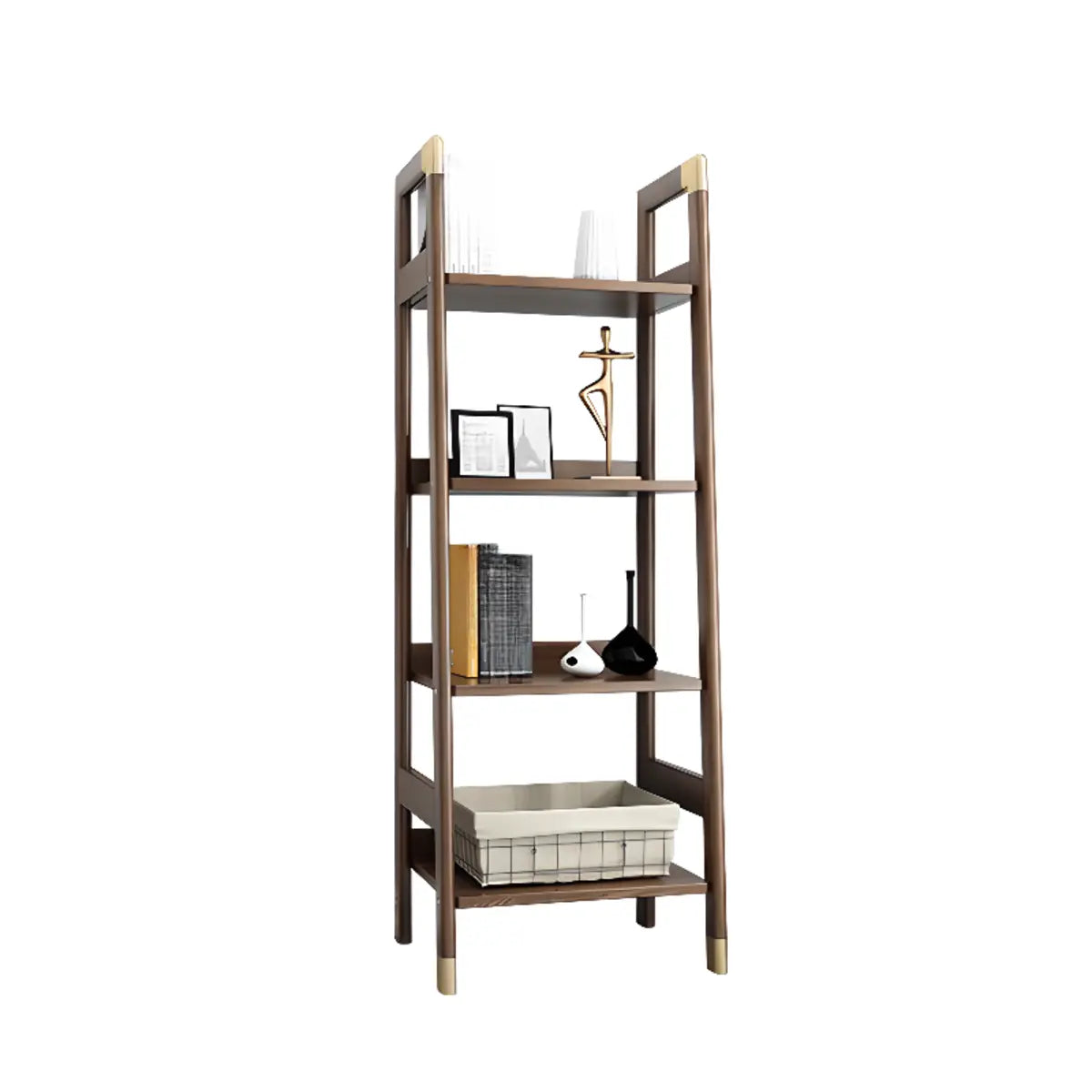 Rustic Style Brown Ladder Walnut Wood Display Bookcase Image - 2