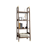 Rustic Style Brown Ladder Walnut Wood Display Bookcase Image - 2