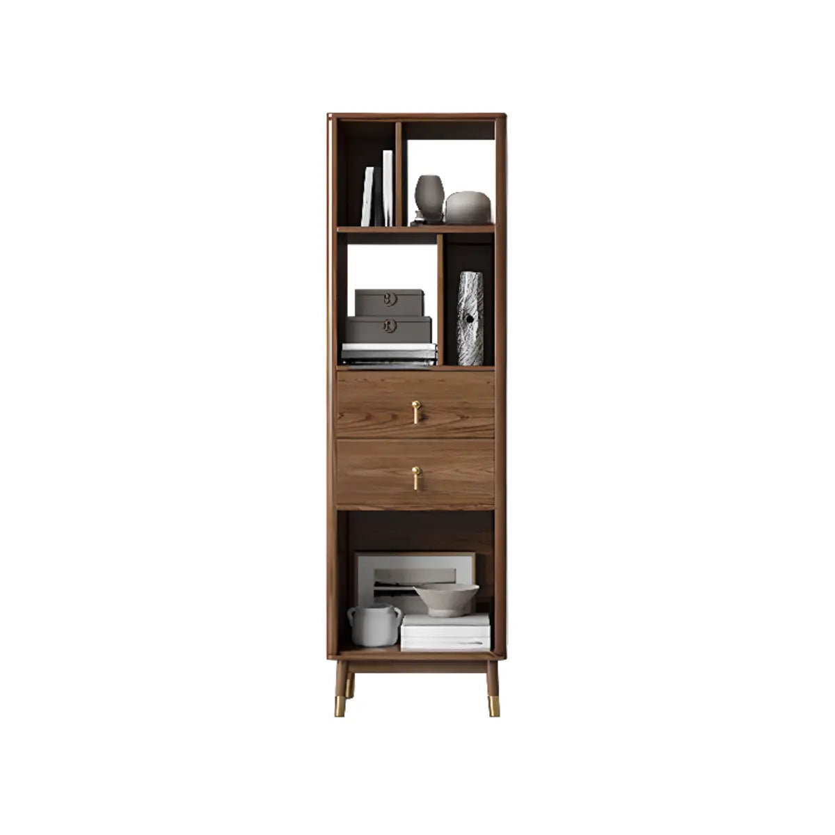 Rustic Style Brown Ladder Walnut Wood Display Bookcase Image - 3