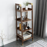 Rustic Style Brown Ladder Walnut Wood Display Bookcase Image - 4