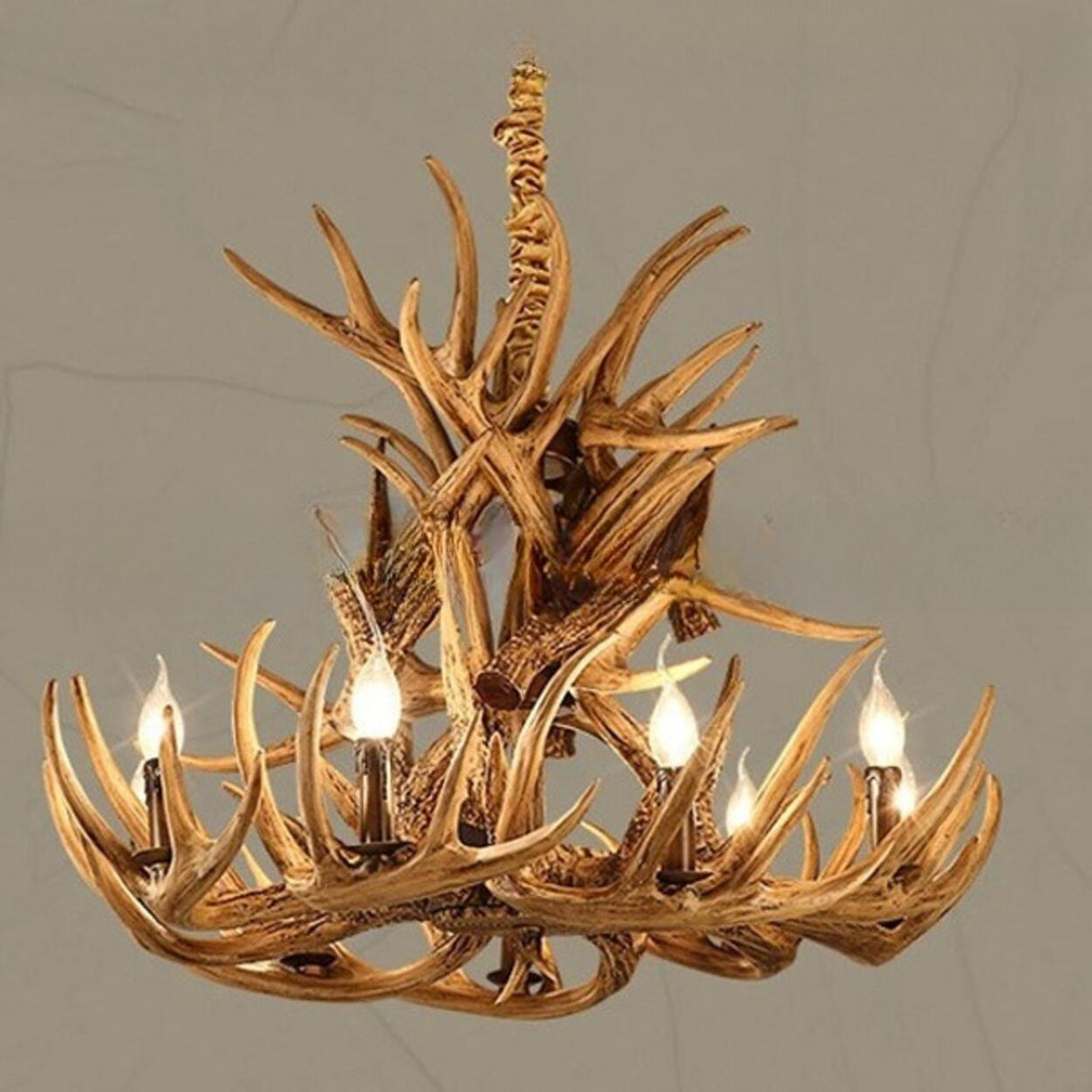 Rustic Tiered Antler Brown Resin Candle Chandelier Image - 7