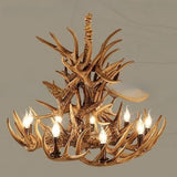 Rustic Tiered Antler Brown Resin Candle Chandelier Image - 8