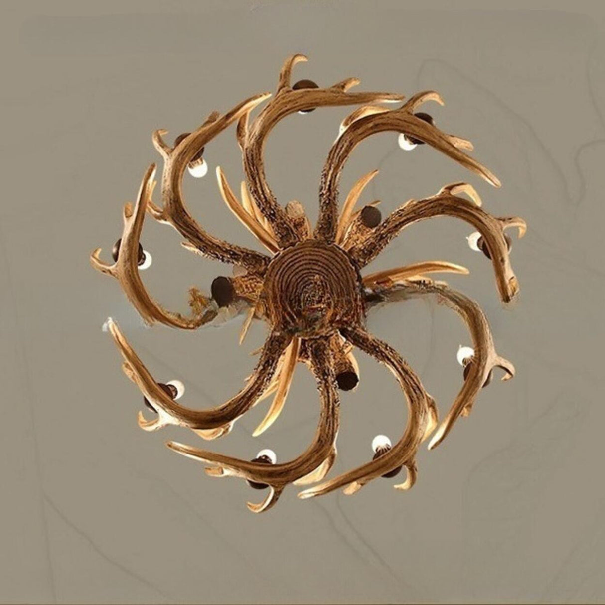 Rustic Tiered Antler Brown Resin Candle Chandelier Image - 9