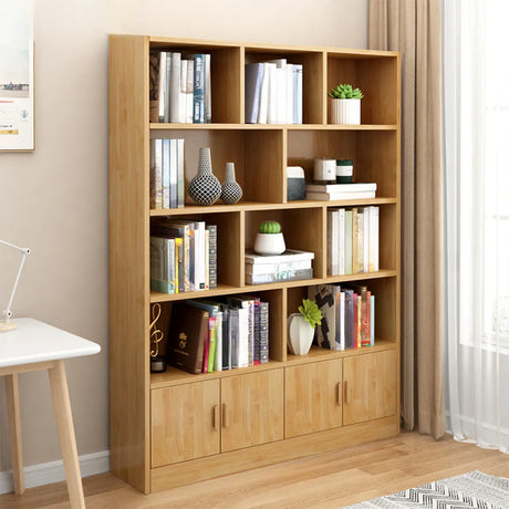 Rustic Vertical Closed Back Wooden Storage Bookshelf Image - 1