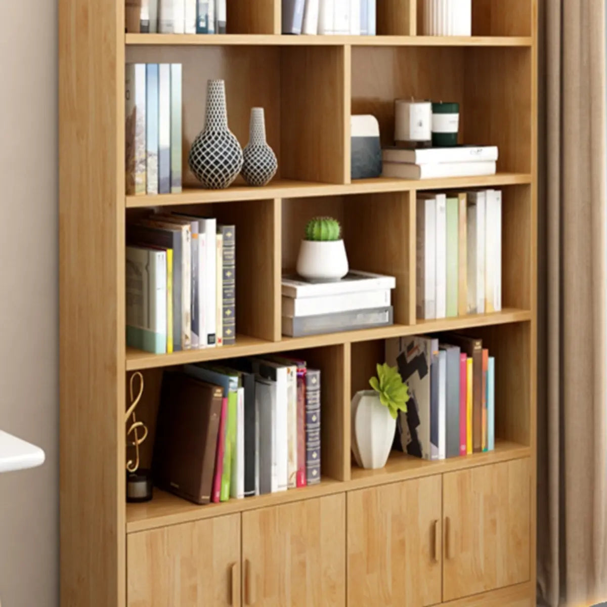 Rustic Vertical Closed Back Wooden Storage Bookshelf Image - 12