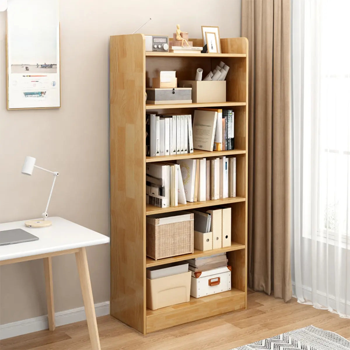 Rustic Vertical Closed Back Wooden Storage Bookshelf Image - 13