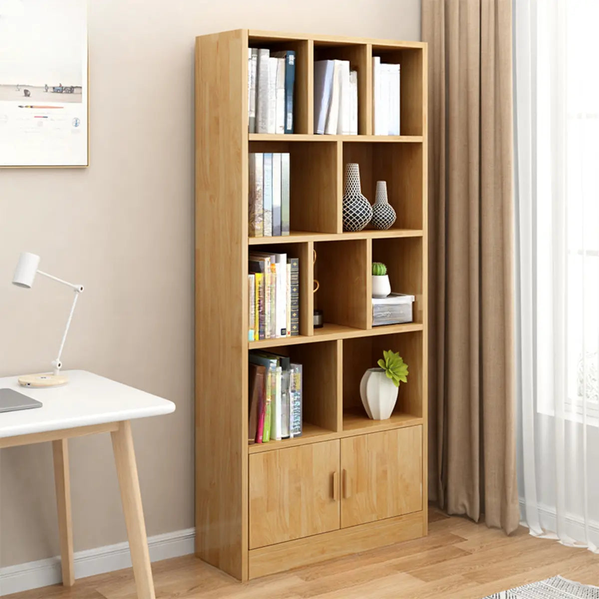 Rustic Vertical Closed Back Wooden Storage Bookshelf Image - 15