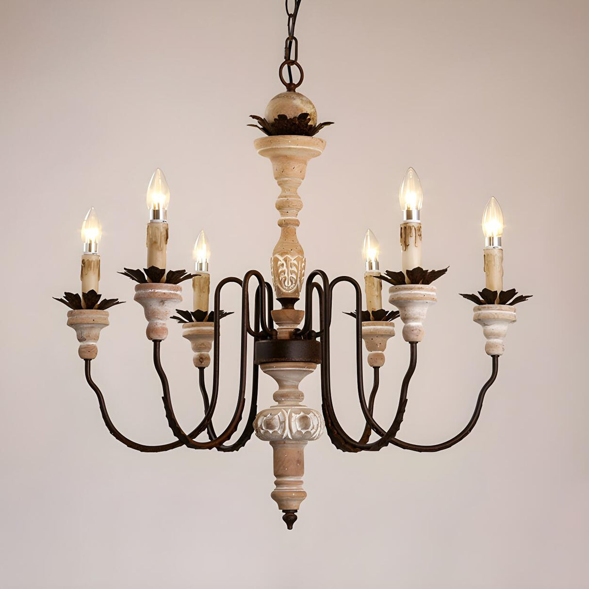 Rustic Vintage Candelabra Wood Chandelier Dining Room Image - 3