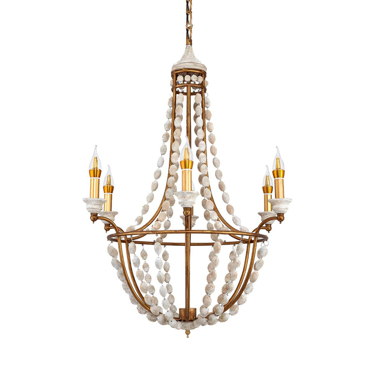 Rustic Vintage Gold Beaded Shell Chain Candle Chandelier Image - 4