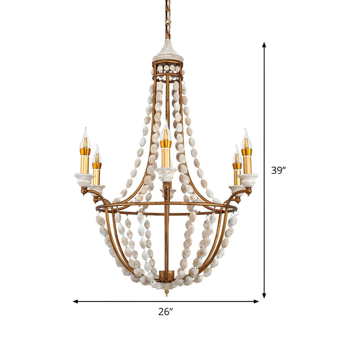 Rustic Vintage Gold Beaded Shell Chain Candle Chandelier 