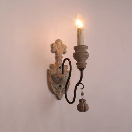 Rustic Vintage Wooden Candle Wall Sconce Light Image - 2