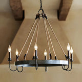 Rustic Wagon Wheel Candle Pendant Chandelier Dining Room Image - 3