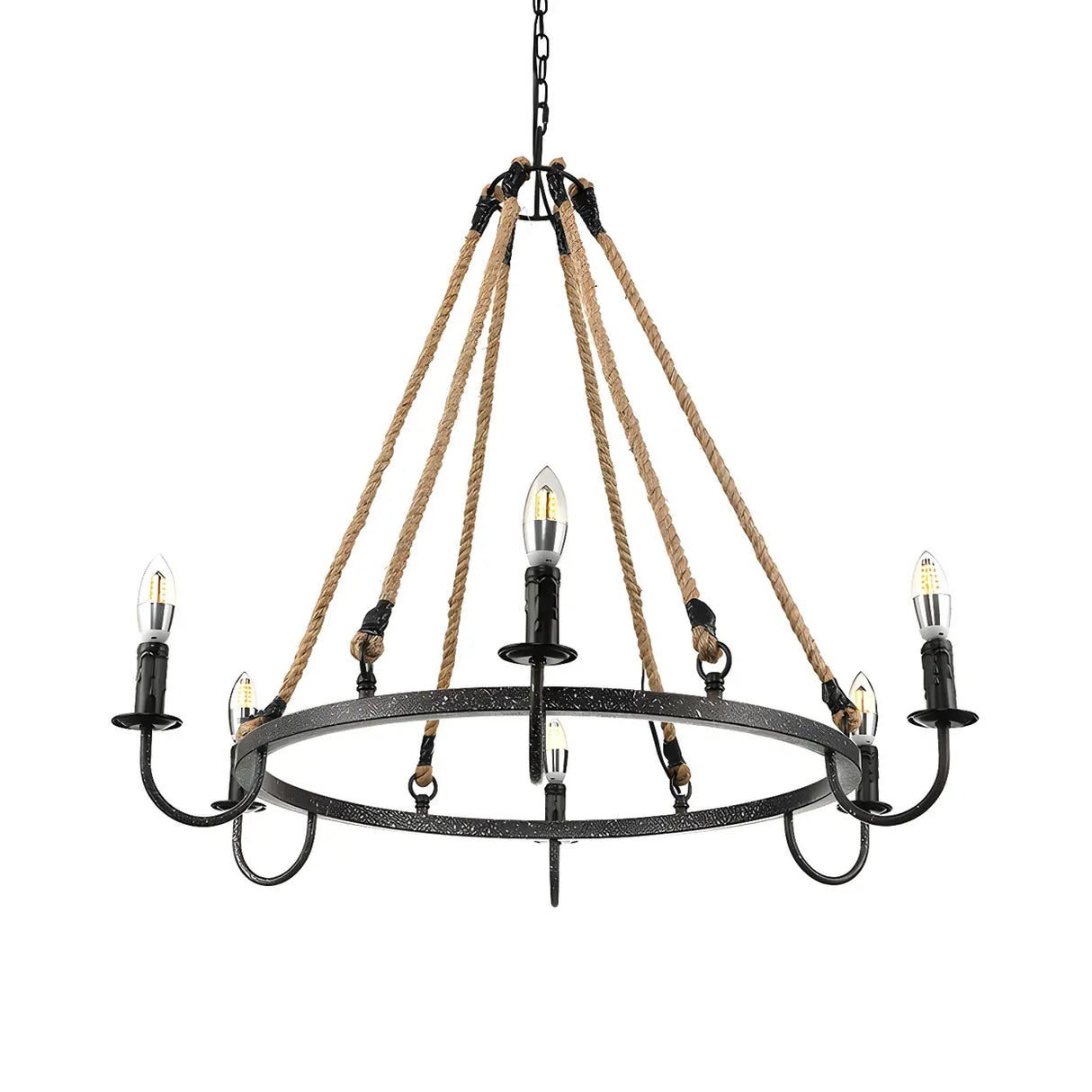 Rustic Wagon Wheel Candle Pendant Chandelier Dining Room Image - 4