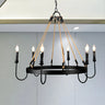 Rustic Wagon Wheel Candle Pendant Chandelier Dining Room Image - 5