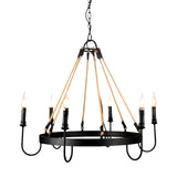 Rustic Wagon Wheel Candle Pendant Chandelier Dining Room Image - 8