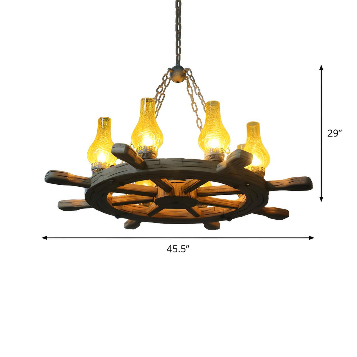 Rustic Wagon Wheel Yellow Crackle Glass Pendant Chandelier Image - 5