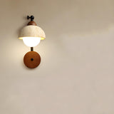 Rustic Walnut Wood Dome Stone Shade Wall Sconce Image - 10