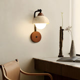 Rustic Walnut Wood Dome Stone Shade Wall Sconce Image - 3