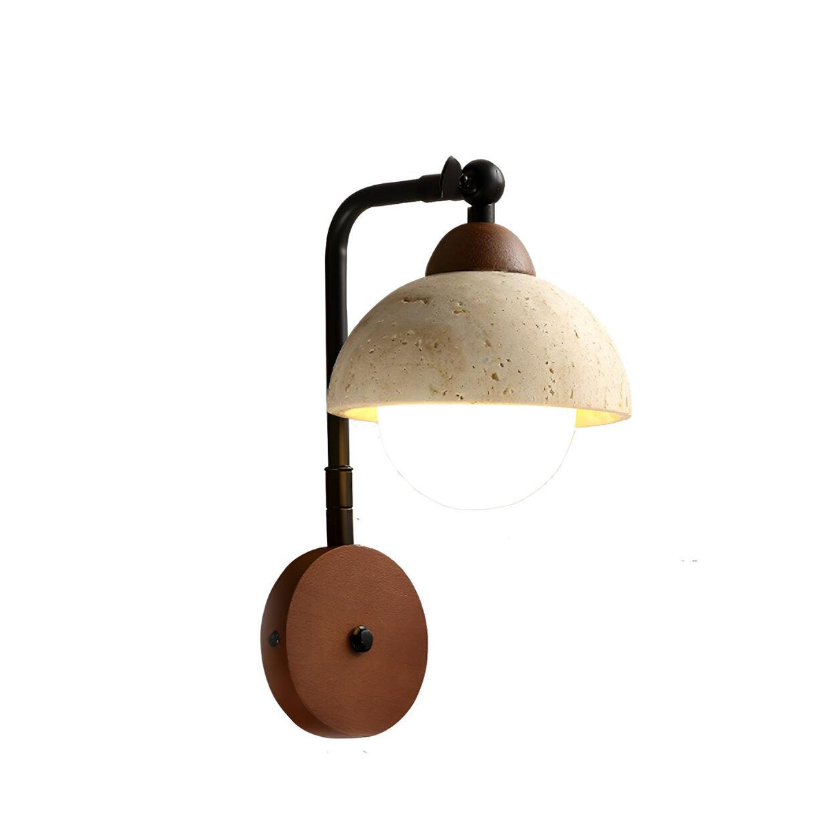 Rustic Walnut Wood Dome Stone Shade Wall Sconce Image - 6