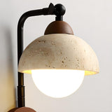 Rustic Walnut Wood Dome Stone Shade Wall Sconce Image - 9