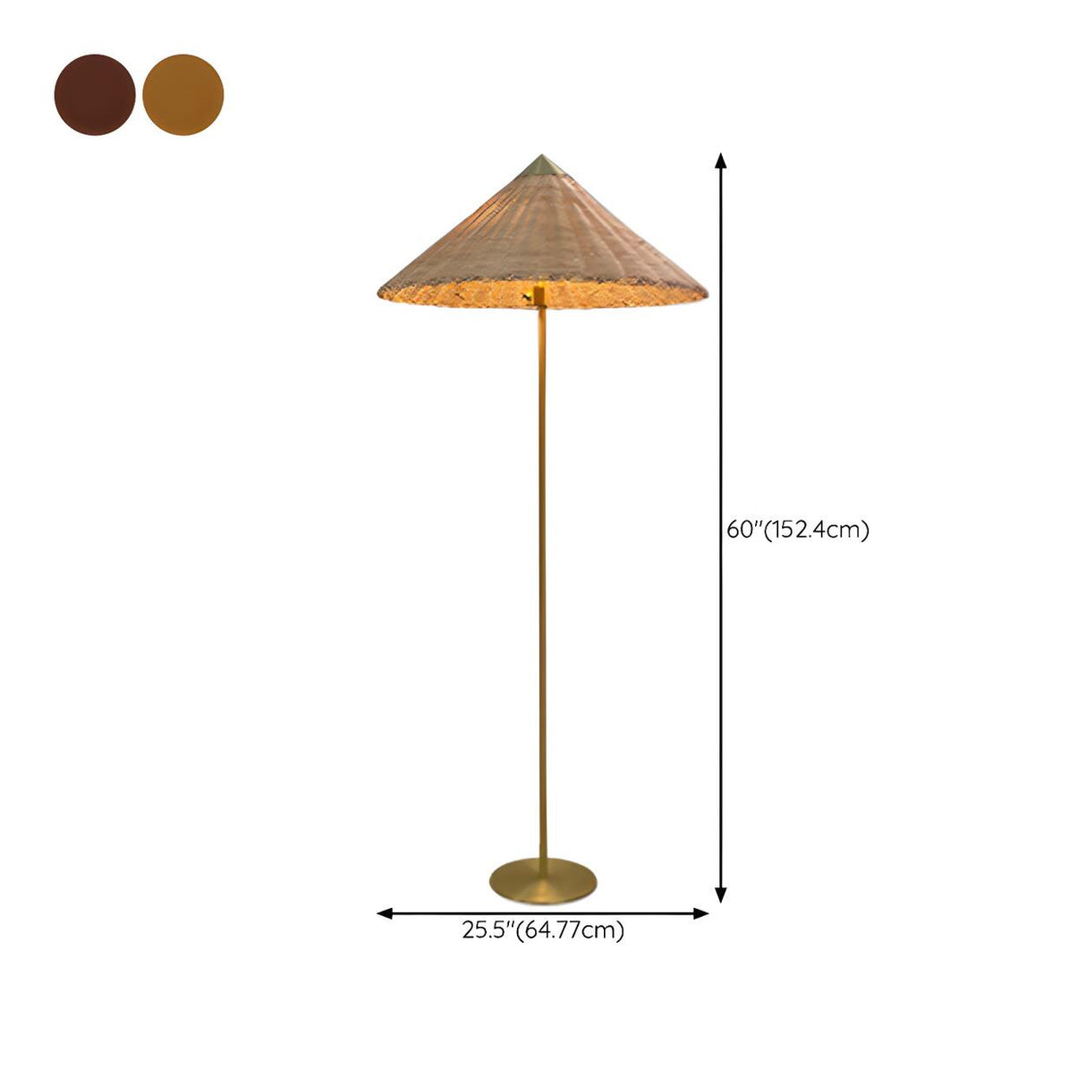 Rustic Walnut Woven Cone Shade Metal Floor Lamp 