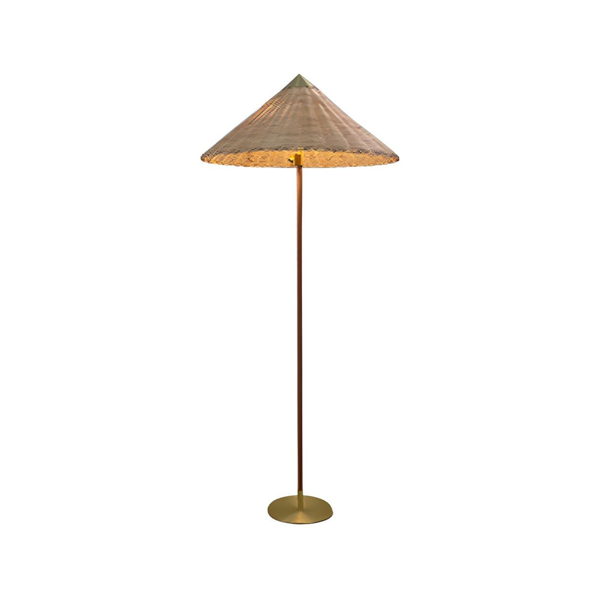 Rustic Walnut Woven Cone Shade Metal Floor Lamp Image - 7